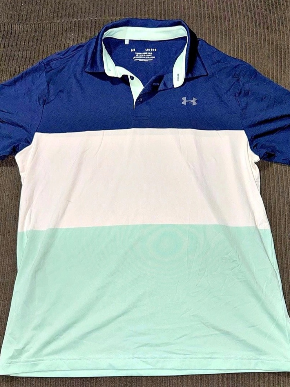 Men's Under Armour Playoff Polo Color Block Blue & Green Size Large